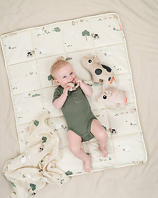 Done By Deer Padded Play Mat - Tiny Farm - Sand - 80x100 cm Padded Playmats