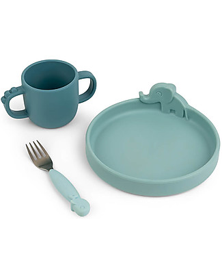 Done By Deer Peekaboo Dinner Set Deer Friends Blue - Includes plate + fork + cup Meal Sets
