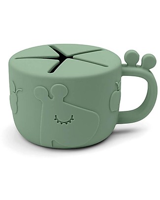 Done By Deer Peekaboo Snack Cup - Raffi - Green - 100% Food Grade Silicone Beakers