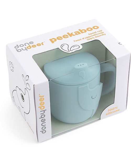 Done By Deer Peekaboo Spout Cup - Elphee - Blue - 100% Food Grade Silicone - Double Handle Cups