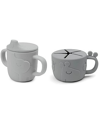 Done By Deer Peekaboo Spout/Snack Cup Set - Deer Friends - Grey - 100% Food Grade Silicone Cups