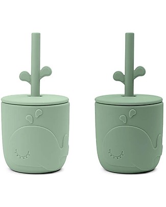 Done By Deer Peekaboo Straw Cup set of 2 - Wally - Green - 100% Food Grade Silicone Cutlery