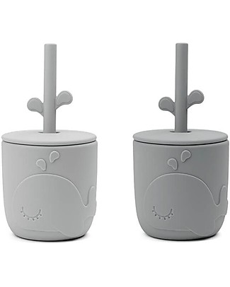 Done By Deer Peekaboo Straw Cup set of 2 - Wally - Grey - 100% Food Grade Silicone Cutlery