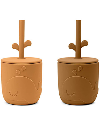 Done By Deer Peekaboo Straw Cup set of 2 - Wally - Mustard - 100% Food Grade Silicone Cutlery