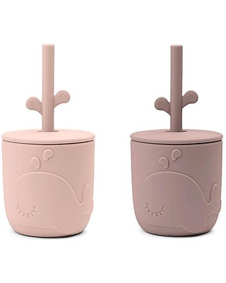 Done By Deer Peekaboo Straw Cup set of 2 - Wally - Powder - 100% Food Grade Silicone Beakers