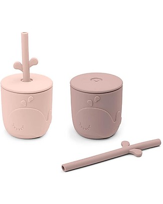 Done By Deer Peekaboo Straw Cup set of 2 - Wally - Powder - 100% Food Grade Silicone Beakers