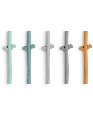Done By Deer Peekaboo Straw - Set of 5 - Water Droplets - Blue Mix - Food Grade Silicone Cutlery