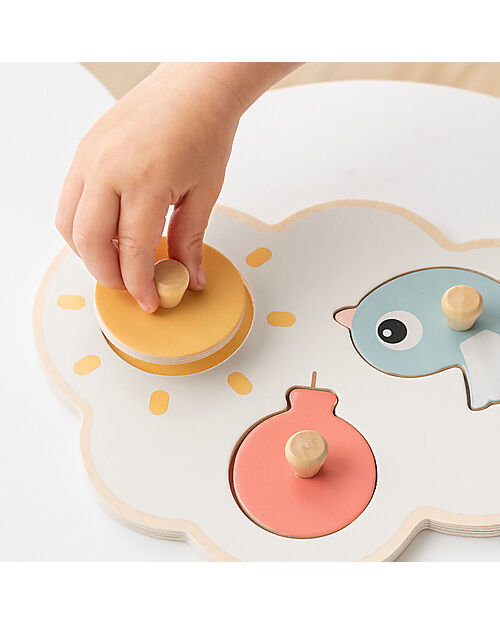 Done By Deer Peg Puzzle - Happy Clouds - 12m+ Wooden Stacking Toys