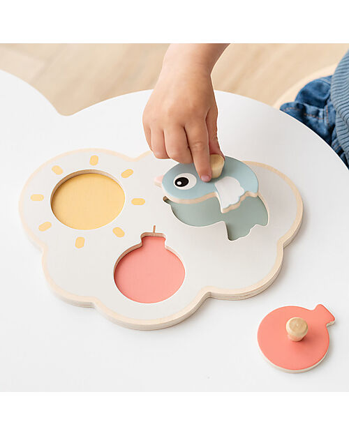 Done By Deer Peg Puzzle - Happy Clouds - 12m+ Wooden Stacking Toys