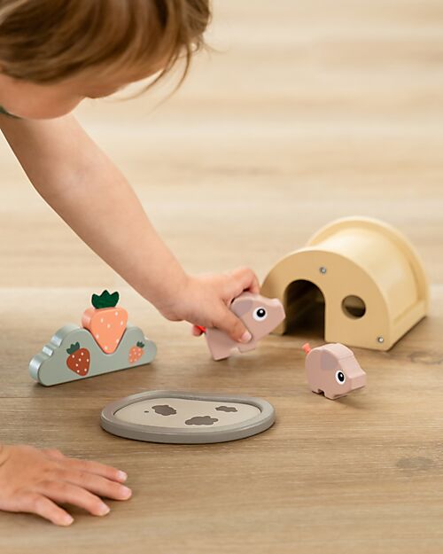 Done By Deer Piglet Interlocking Game - Tiny Farm - +2 anni Wooden Stacking Toys
