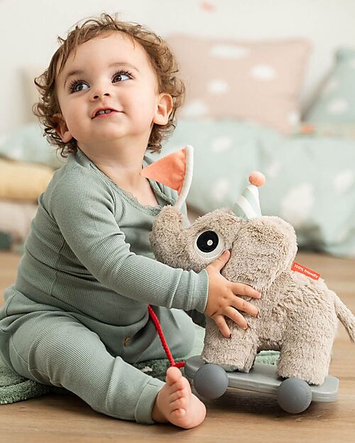 Done By Deer Pull Along 2-in-1 Toy Elphee - Sand - Use it with the Wagon or as Soft Toy! - 12m+ Pull Toys