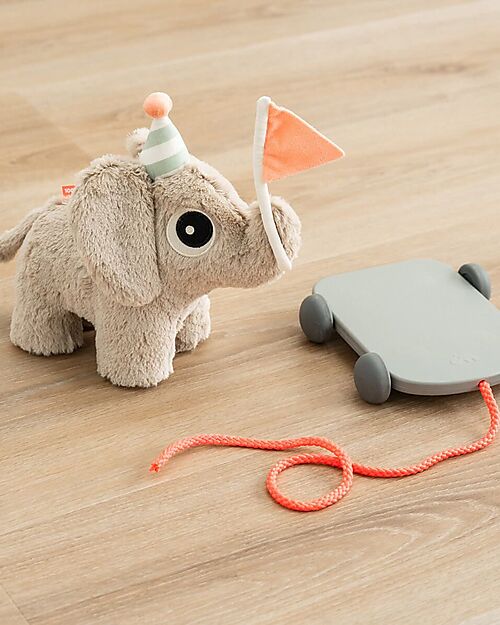Done By Deer Pull Along 2-in-1 Toy Elphee - Sand - Use it with the Wagon or as Soft Toy! - 12m+ Pull Toys