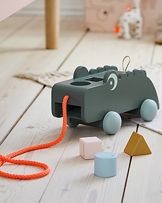 Done By Deer Pull Along Sorting Box Croco, Green Wooden Push & Pull Toys
