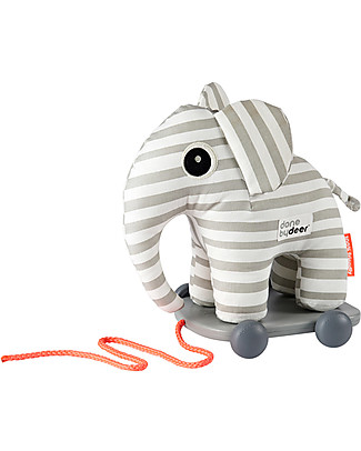 Done By Deer Pull Along Toy Elphee, Grey Stripes - Develop Motor Skills Pull Toys