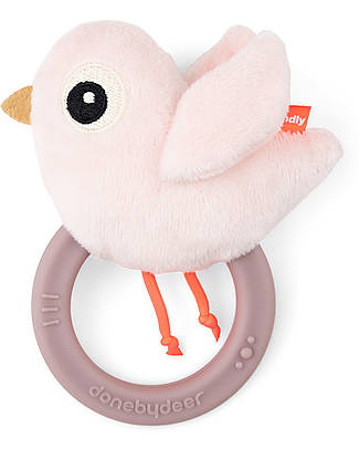 Done By Deer Sensory Rattle with Teether - Birdee - Powder - 11 x 9,5 x 3,5 cm Rattles