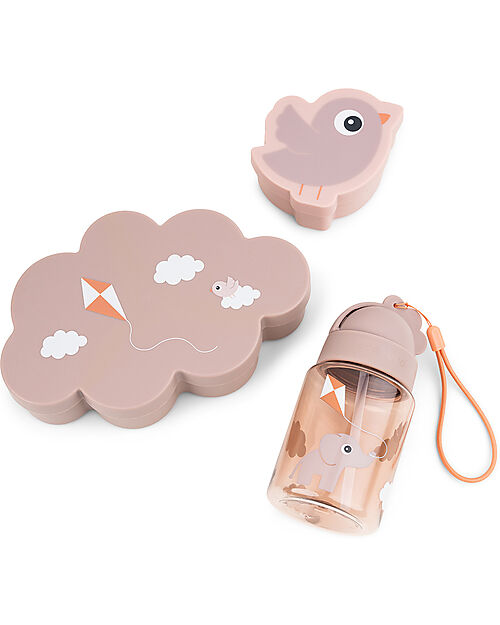 Done By Deer Set Lunch & Snack Box & Straw Bottle - Powder - Perfect for kindergarten and outdoor adventures Meal Sets