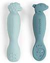 Done By Deer Set of 2 Learning Silicone Spoons - Tiny Farm - Blue Cutlery