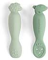 Done By Deer Set of 2 Learning Silicone Spoons - Tiny Farm - Green Cutlery
