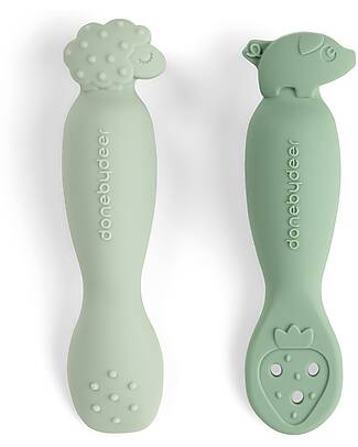 Done By Deer Set of 2 Learning Silicone Spoons - Tiny Farm - Green Cutlery