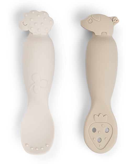 Done By Deer Set of 2 Learning Silicone Spoons - Tiny Farm - Sand Cutlery