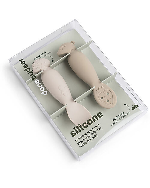 Done By Deer Set of 2 Learning Silicone Spoons - Tiny Farm - Sand Cutlery