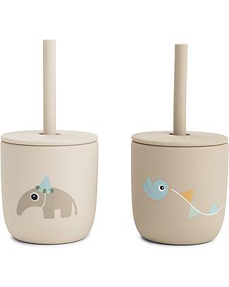 Done By Deer Set of 2 Straw Cup 120 ml - Celebration - Sand - 100% Food Grade Silicone - 12m+ Cups