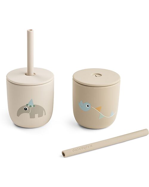 Done By Deer Set of 2 Straw Cup 120 ml - Celebration - Sand - 100% Food Grade Silicone - 12m+ Cups