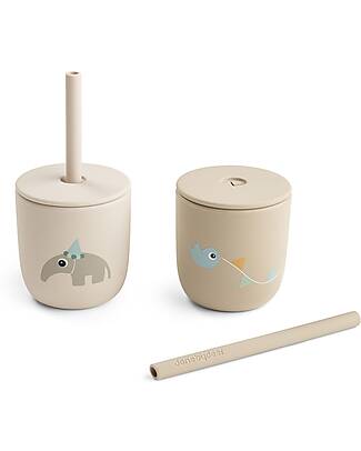 Done By Deer Set of 2 Straw Cup 120 ml - Celebration - Sand - 100% Food Grade Silicone - 12m+ Cups