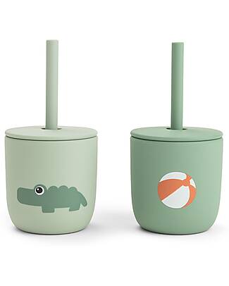 Done By Deer Set of 2 Straw Cup 120 ml - Playground - Green - 100% Food Grade Silicone - 12m+ Cups