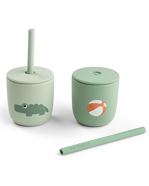 Done By Deer Set of 2 Straw Cup 120 ml - Playground - Green - 100% Food Grade Silicone - 12m+ Cups