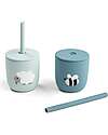 Done By Deer Set of 2 Straw Cup 120 ml - Tiny Farm - Blue - 100% Food Grade Silicone - 12m+ Cups