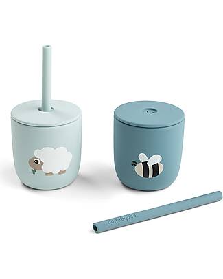 Done By Deer Set of 2 Straw Cup 120 ml - Tiny Farm - Blue - 100% Food Grade Silicone - 12m+ Cups