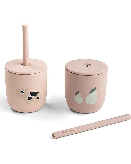 Done By Deer Set of 2 Straw Cup 120 ml - Tiny Farm - Powder - 100% Food Grade Silicone - 12m+ Cups