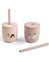 Done By Deer Set of 2 Straw Cup 120 ml - Tiny Farm - Powder - 100% Food Grade Silicone - 12m+ Cups