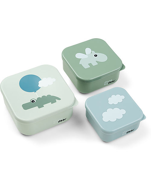 Done By Deer Set of 3 Snack Box - Happy Clouds - Green Snack Boxes