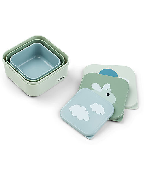 Done By Deer Set of 3 Snack Box - Happy Clouds - Green Snack Boxes