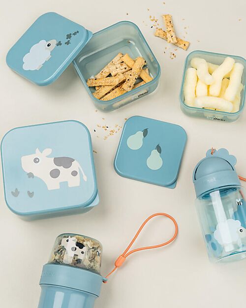 Done By Deer Set of 3 Snack Containers - Tiny Farm - Blue Food Containers