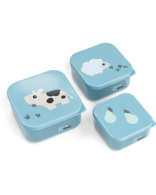 Done By Deer Set of 3 Snack Containers - Tiny Farm - Blue Food Containers