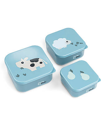 Done By Deer Set of 3 Snack Containers - Tiny Farm - Blue Food Containers
