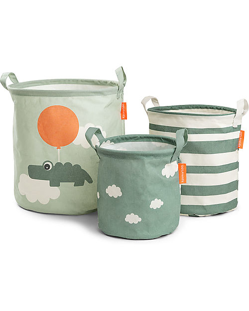 Done By Deer Set of 3 Storage Baskets - Happy Clouds - Green - with Handles Storage organisers