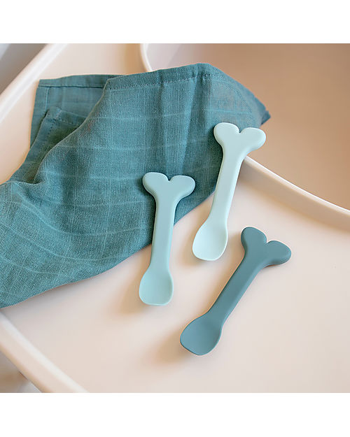 Done By Deer Silicone Baby Spoon 3-pack - Wally - Blue Cutlery