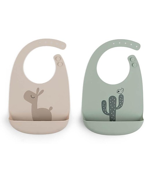 Done By Deer Silicone Bib - Set of 2 - Lalee - Sand/Green - Food Grade Silicone - with Pocket Waterproof Bibs