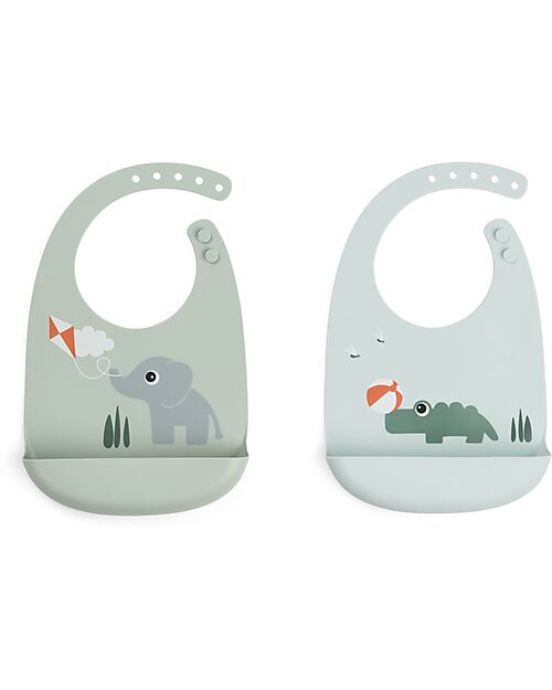 Done By Deer Silicone Bib - Set of 2 - Playground - Mix - 100% Food Grade Silicone - with Pocket Waterproof Bibs