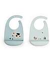 Done By Deer Silicone Bib - Set of 2 - Tiny Farm - Blue - 100% Food Grade Silicone - with Pocket Waterproof Bibs