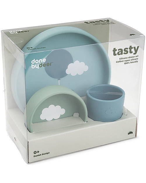 Done By Deer Silicone Dinner Set - Plate Bowl and Cup - Happy Clouds - Blue Meal Sets