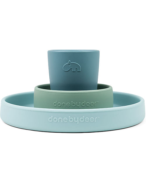 Done By Deer Silicone Dinner Set - Plate Bowl and Cup - Happy Clouds - Blue Meal Sets