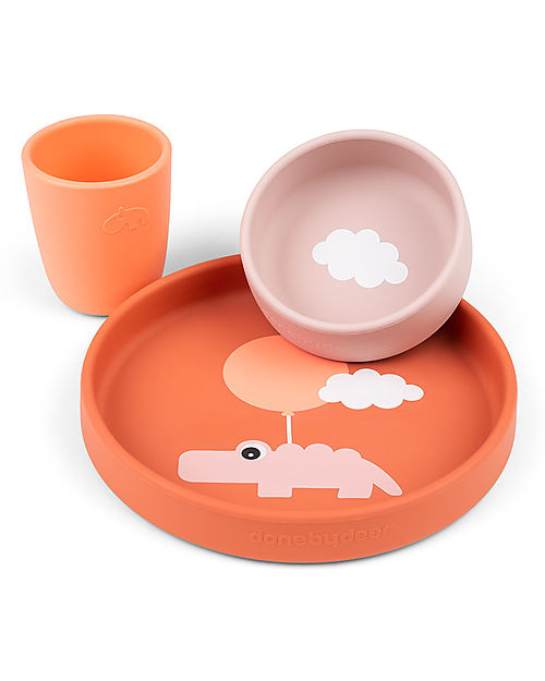 Done By Deer Silicone Dinner Set - Plate Bowl and Cup - Happy Clouds - Papaya Meal Sets