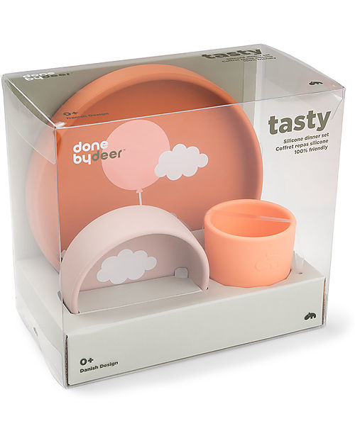 Done By Deer Silicone Dinner Set - Plate Bowl and Cup - Happy Clouds - Papaya Meal Sets
