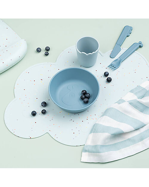 Done By Deer Silicone Placemat with Small Raised Edge - Cloud - Blue with Confetti Placemat