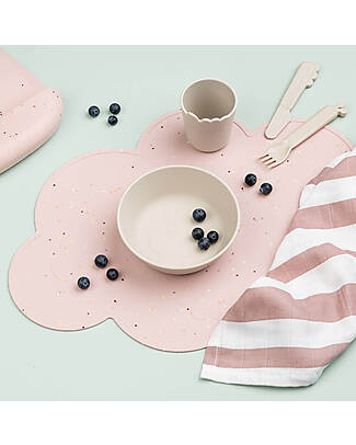 Done By Deer Silicone Placemat with Small Raised Edge - Cloud - Powder with Confetti Placemat